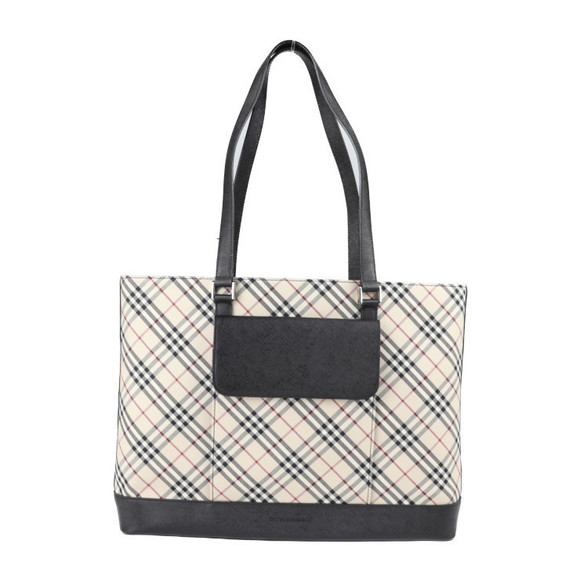 Burberry Tote Bag Canvas Leather Check Pattern Beige Black - Picture 1 of 8
